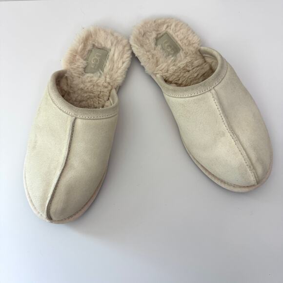 UGG Womens Pearle UGGplush Scuff Slipper Size 8 Suede Wool Blend Cream - Picture 2 of 8